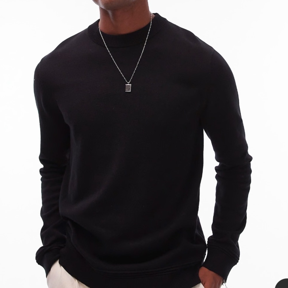 TOPMAN black basic solid crewneck sweater men’s Sz XS